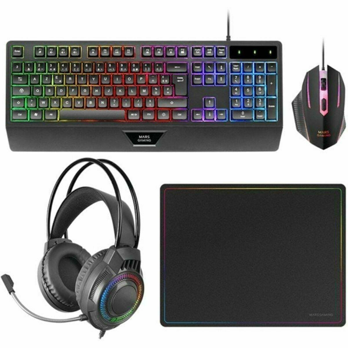 Teclado y Ratón Mars Gaming MCP124PROES Negro Multicolor Qwerty Español (4 Unidades)
