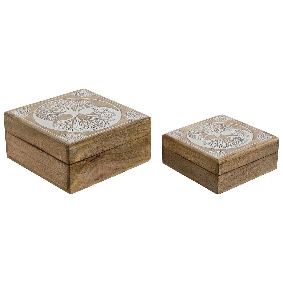 Caja-Joyero Home ESPRIT Blanco Natural Madera de mango 18 x 18 x 9 cm (2 Piezas)