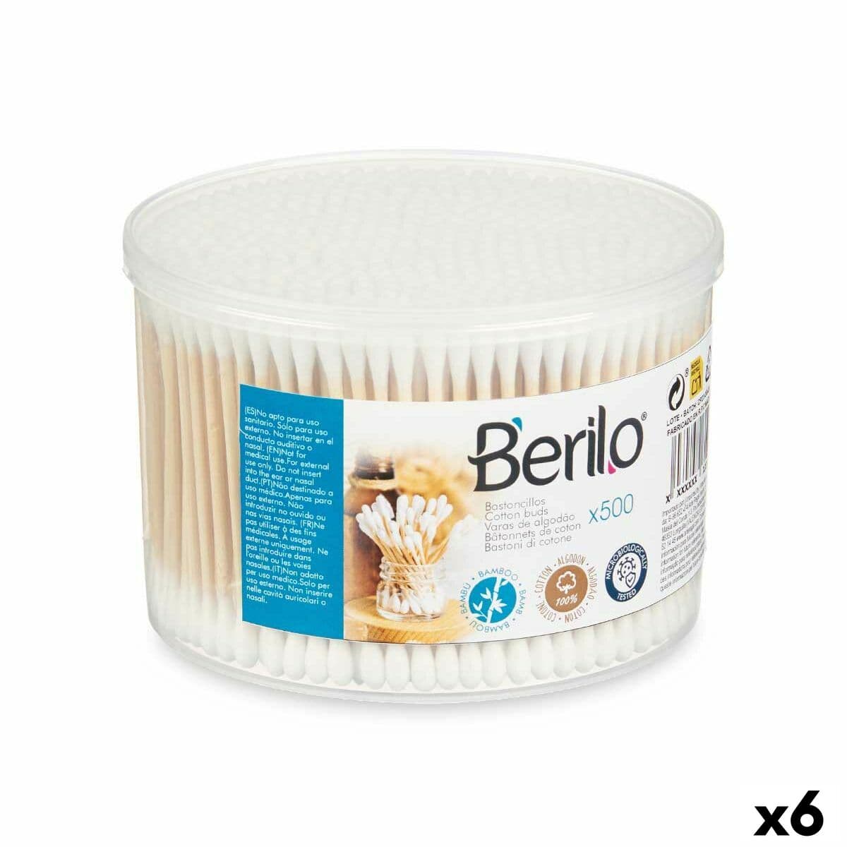 Bastoncillos de Algodón Berilo Algodón Bambú 6 Unidades