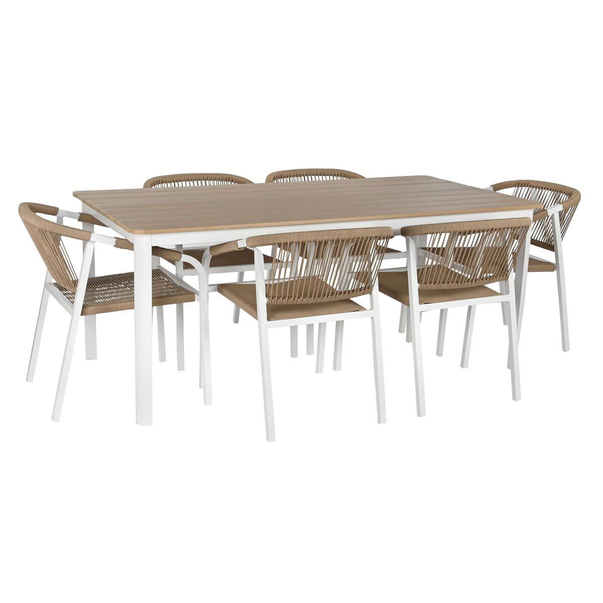 Conjunto de Mesa con 6 Sillas Home ESPRIT Blanco Natural 180 x 90 x 75 cm