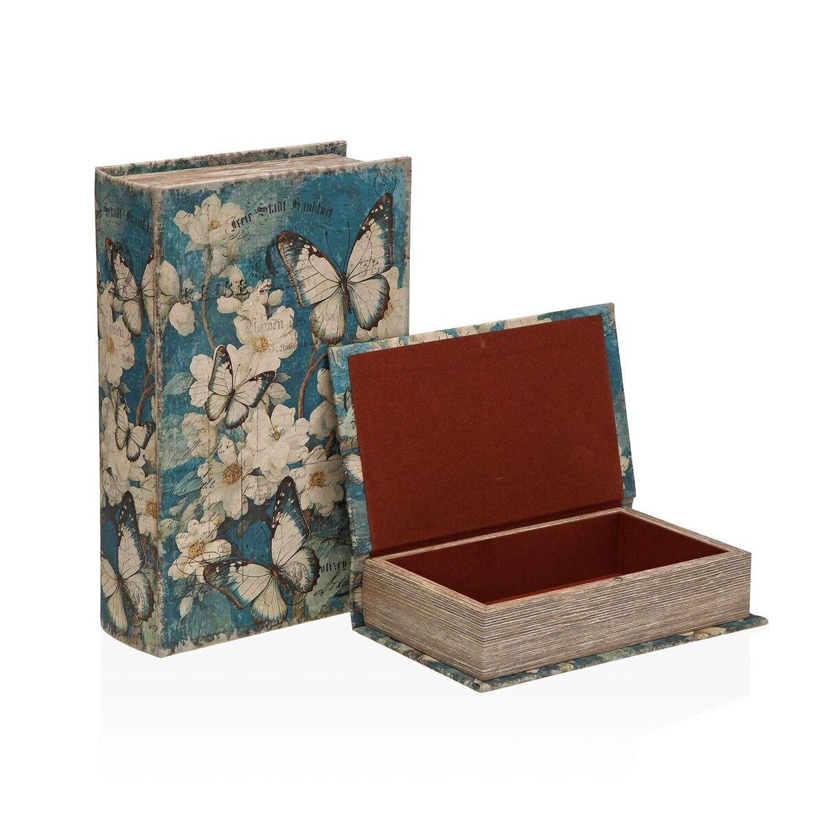 Caja Decorativa Versa Lienzo Madera MDF Flores Libro