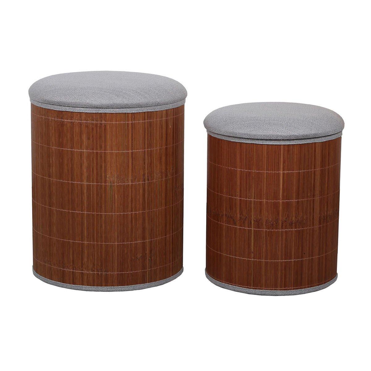 Puff Versa Gris Lino Bambú Madera MDF