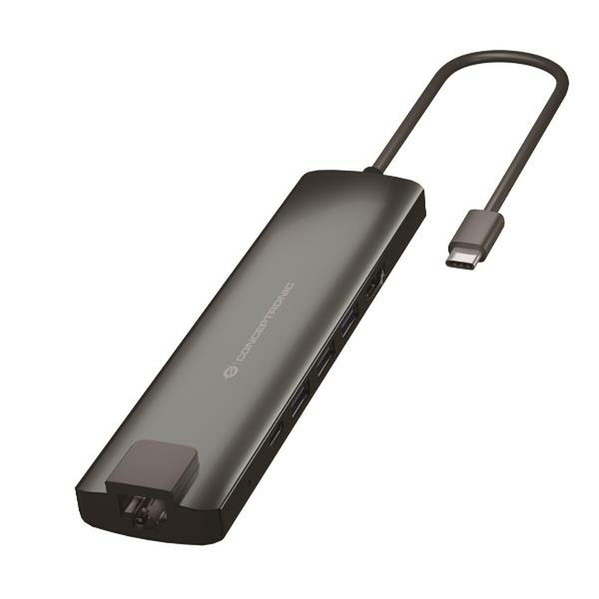 Hub USB Conceptronic 110515507101 Aluminio Gris 9 en 1