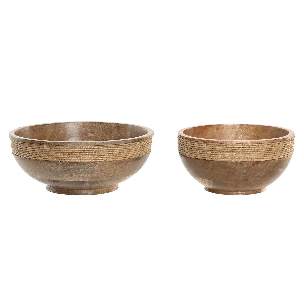 Centro de Mesa Home ESPRIT Marrón Cuerda Madera de mango 25 x 25 x 10 cm (2 Unidades)
