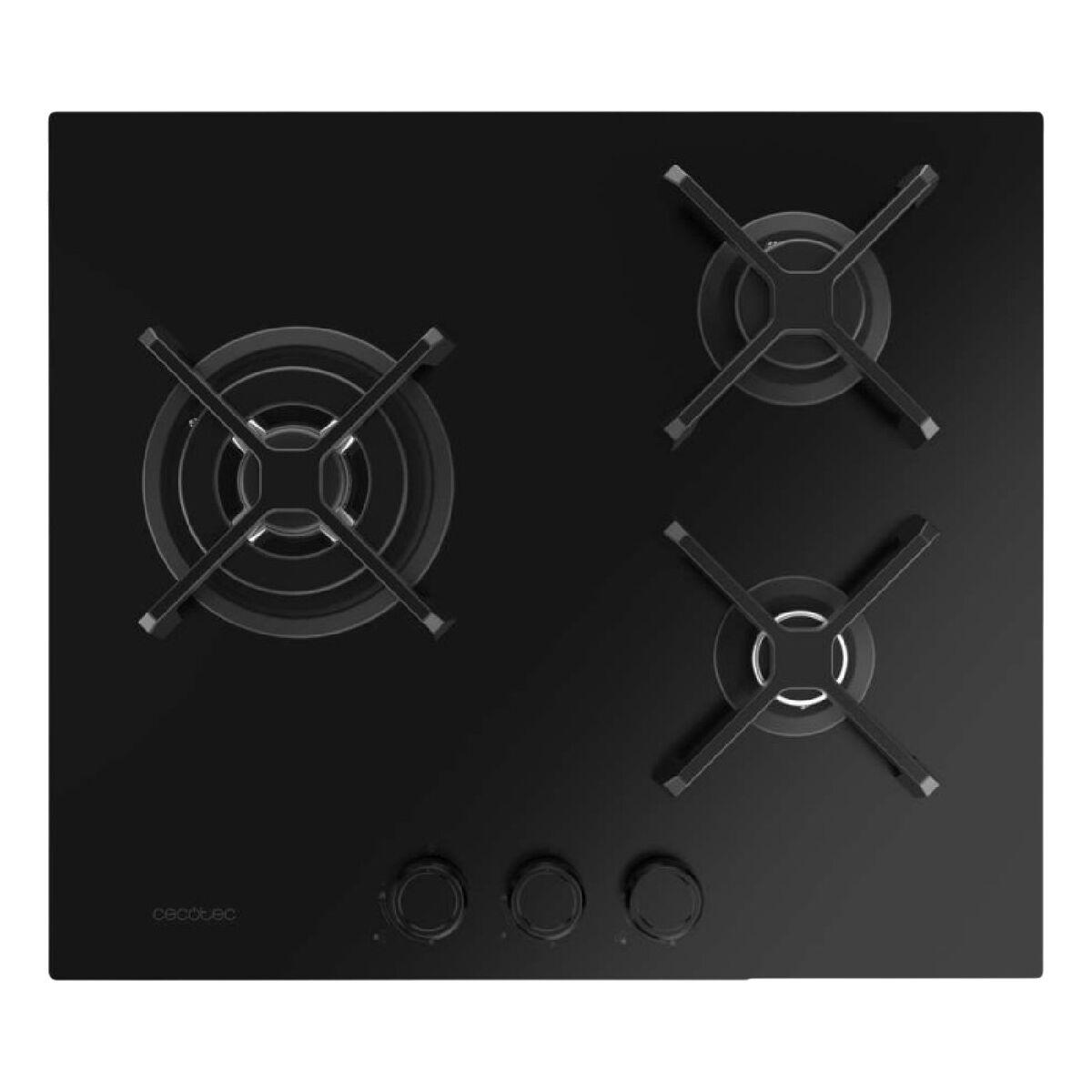 Cecotec Placa de gas Bolero Squad G 3400S 3 fuegos 6200W Nano Glass hierro fundido negro