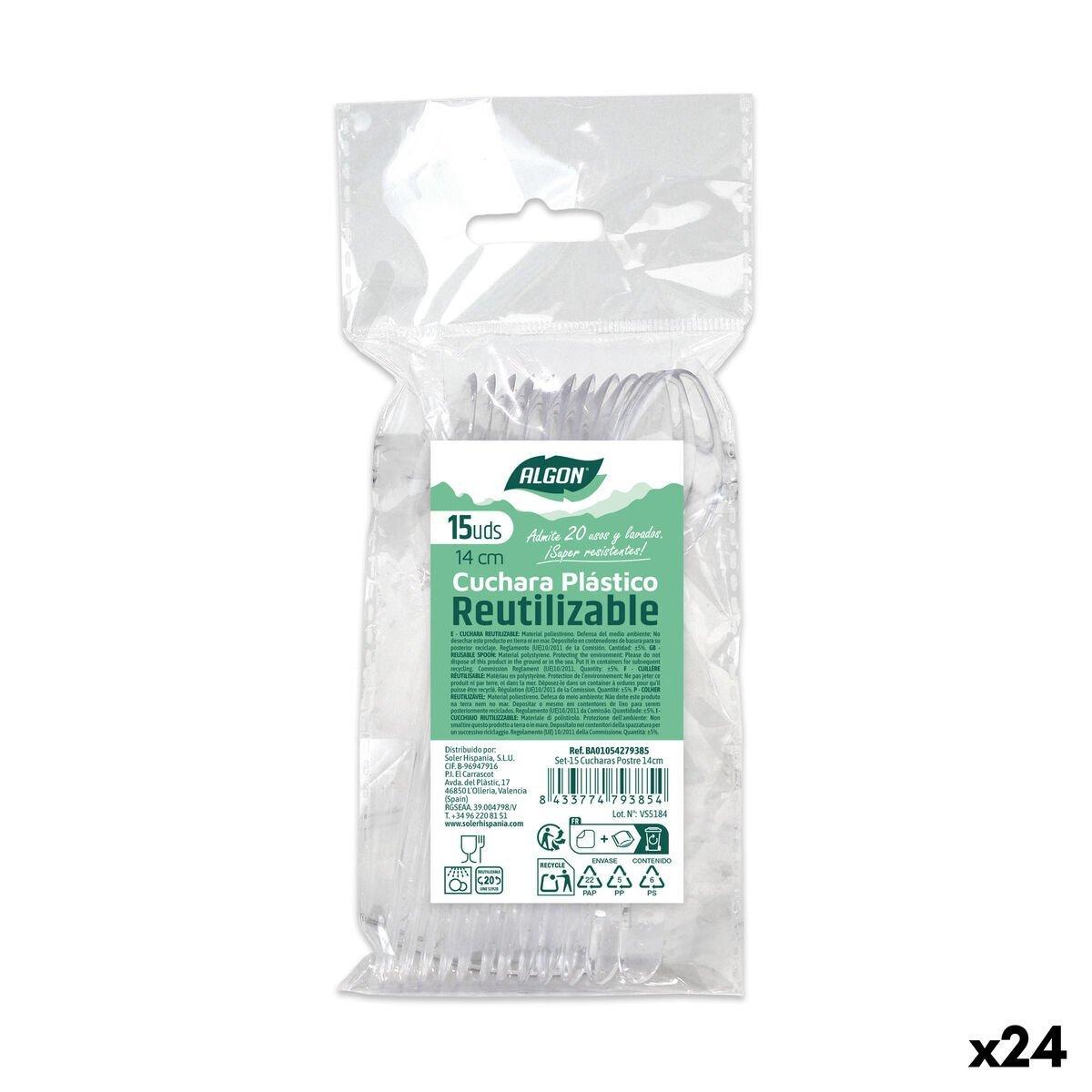 Set de cucharas reutilizables Algon Transparente 14 cm 15 Piezas (24 Unidades)