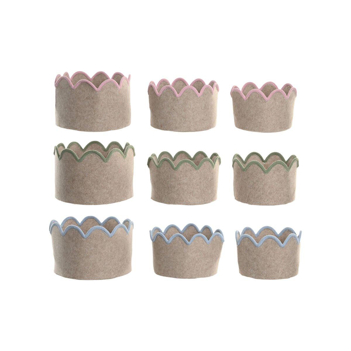 Juego de Cestas Home ESPRIT Azul Verde Beige Rosa Infantil 30 x 30 x 20 cm (3 Piezas) (3 Unidades)