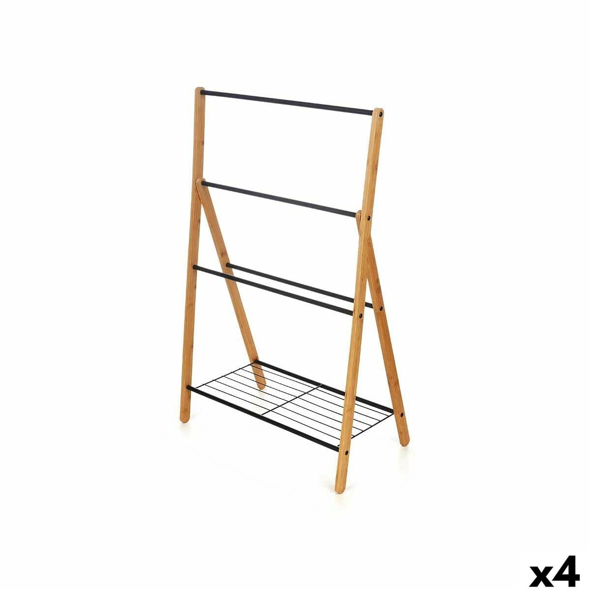 Toallero de Pie Kipit Negro Metal Bambú 60 x 90 x 37 cm 60 x 87 x 37 cm 4 Unidades