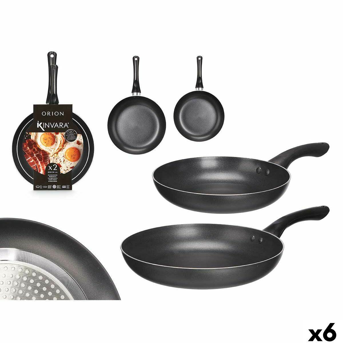 Set de Sartenes Kinvara Negro Aluminio Baquelita 22,5 X 4,3 cm 26,4 x 4,7 cm 26,5 x 44 x 8,5 cm (6 Unidades)