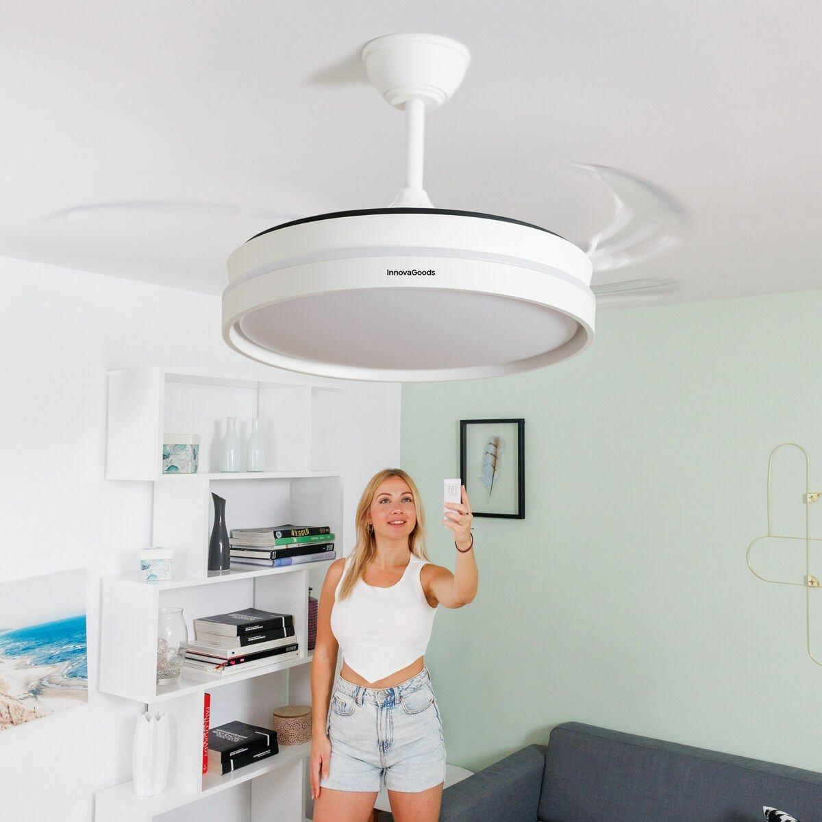 Ventilador de Techo con Luz LED y 4 Aspas Retráctiles Keteez InnovaGoods Blanco 72 W Ø49-104 cm