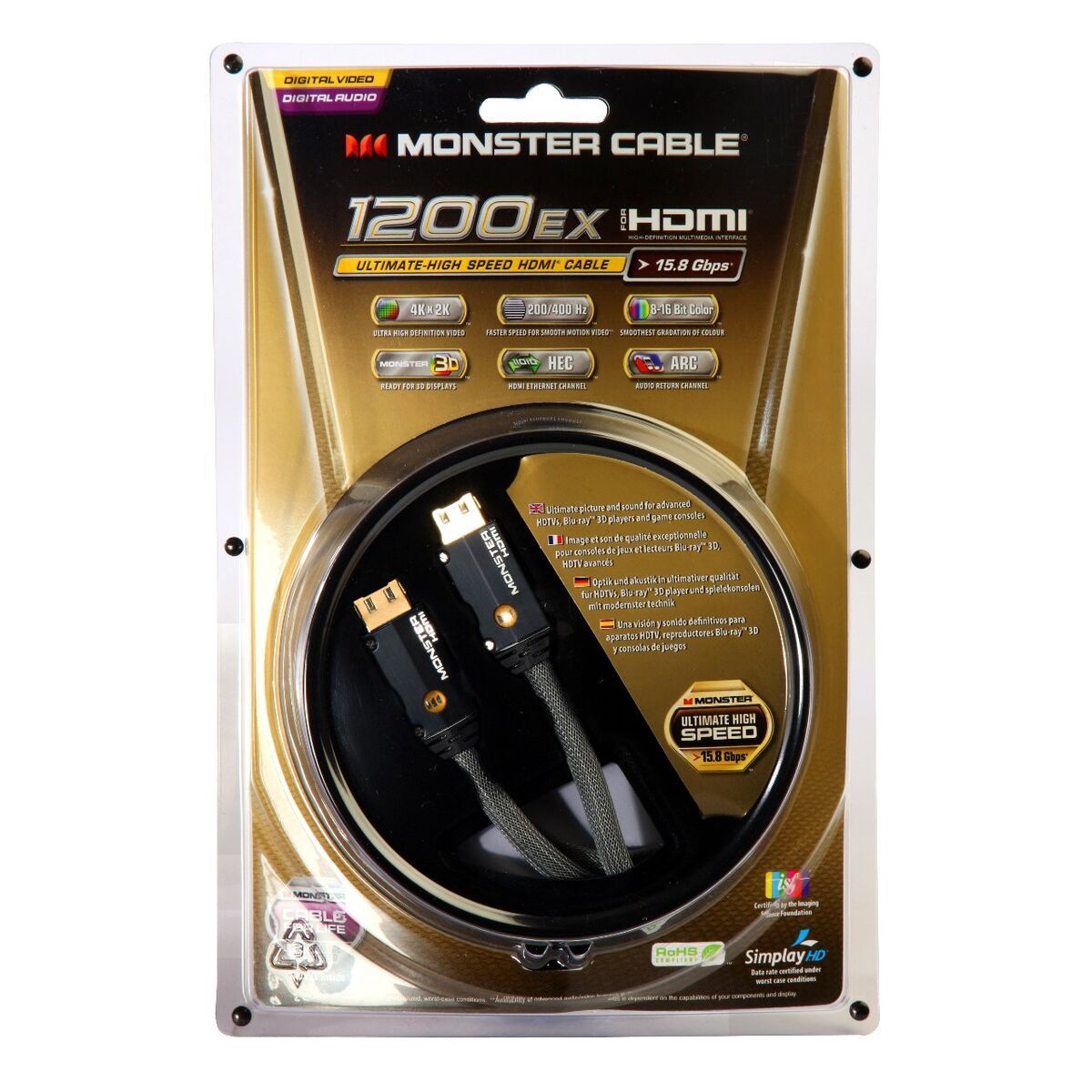 Cable HDMI MONSTER 1200HDEXS Negro 2 m