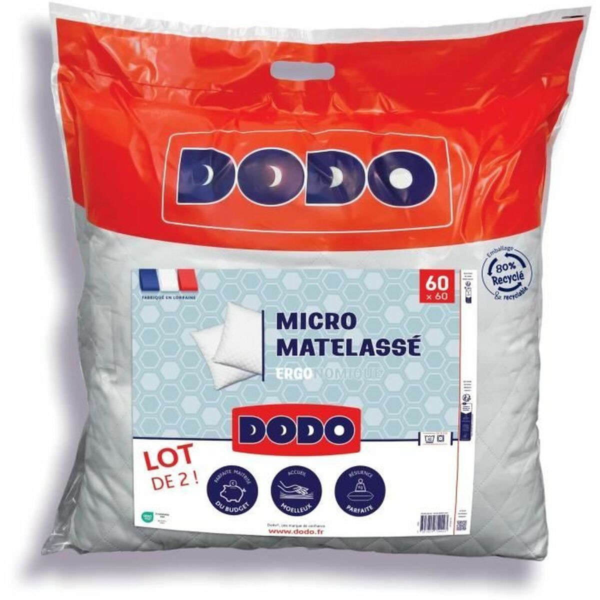 Almohada DODO Blanco 60 x 60 cm (2 Unidades)
