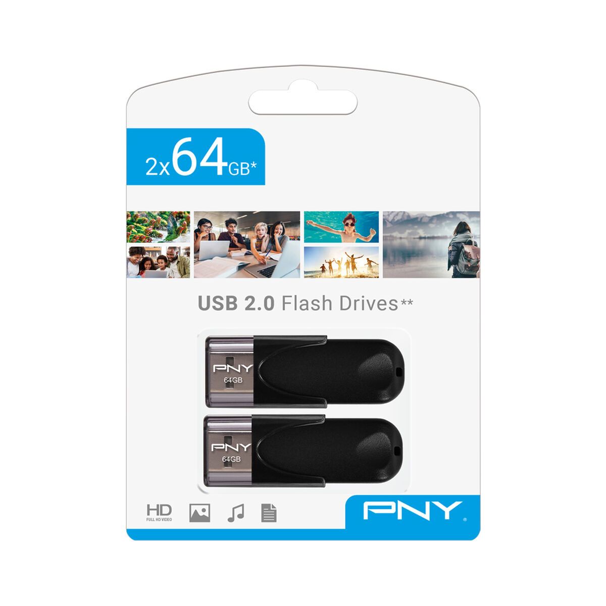 Memoria USB PNY FD64GATT4X2-EF Negro 64 GB (2 Unidades)
