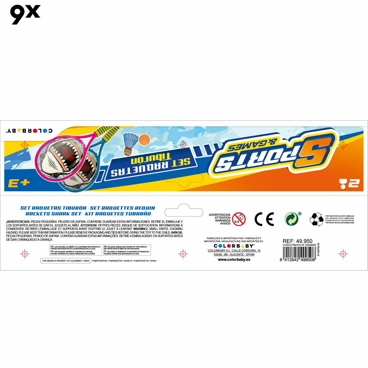 Juego de Raquetas Colorbaby 22 x 48 x 1,8 cm (6 Unidades)