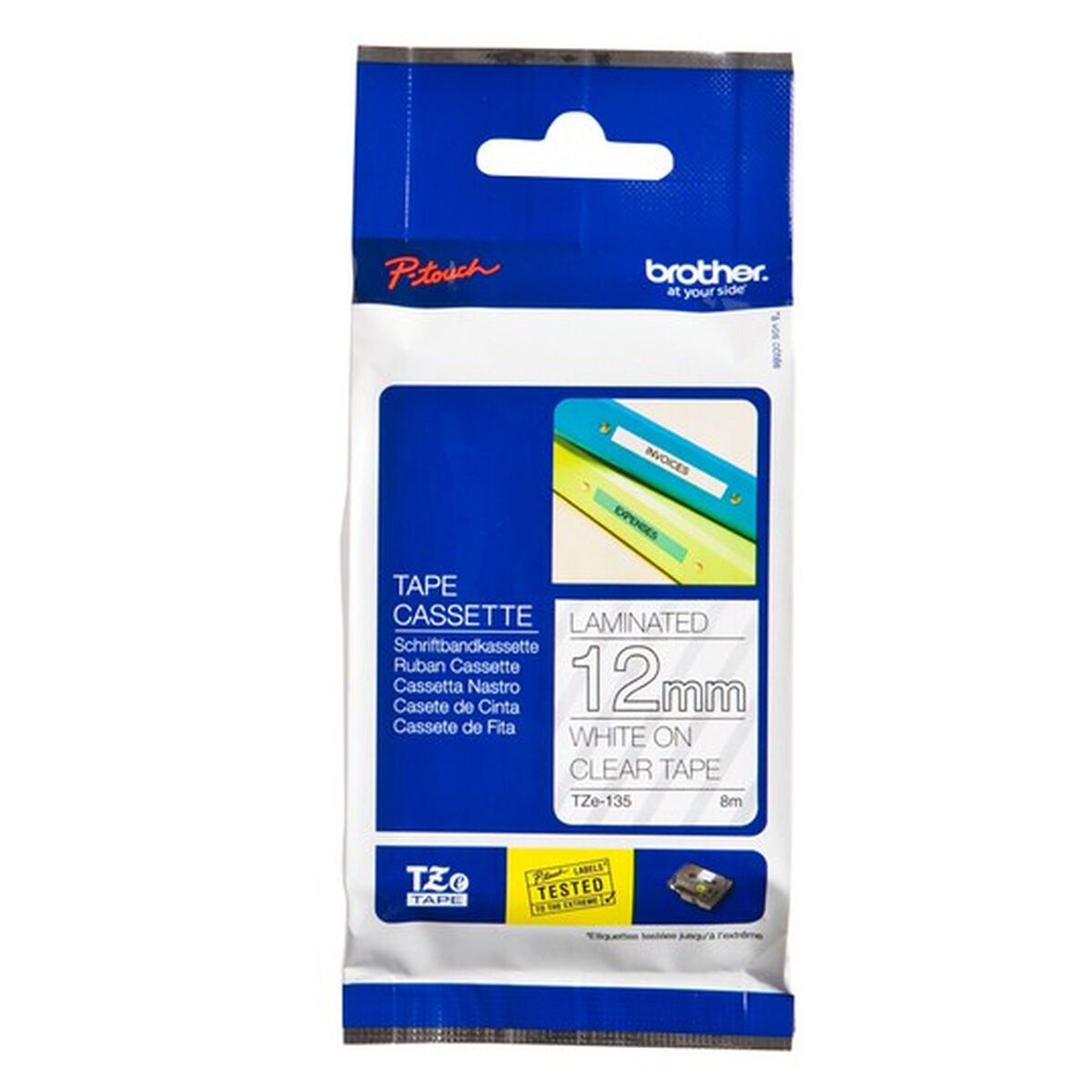 Cinta Laminada para Rotuladoras Brother TZE135 Blanco 12 mm x 8 m