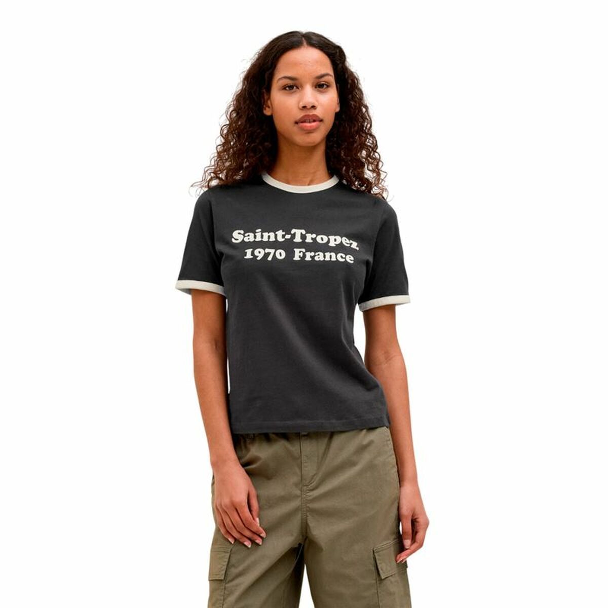 Camiseta de Manga Corta Mujer Jack & Jones Jxperle Reg Fit Negro