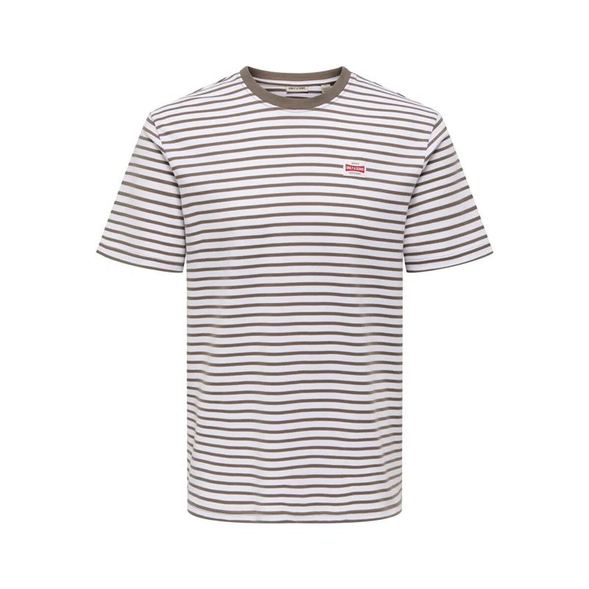 Camiseta de Manga Corta Hombre Only & Sons Onsdawson Reg Stripe Marrón claro