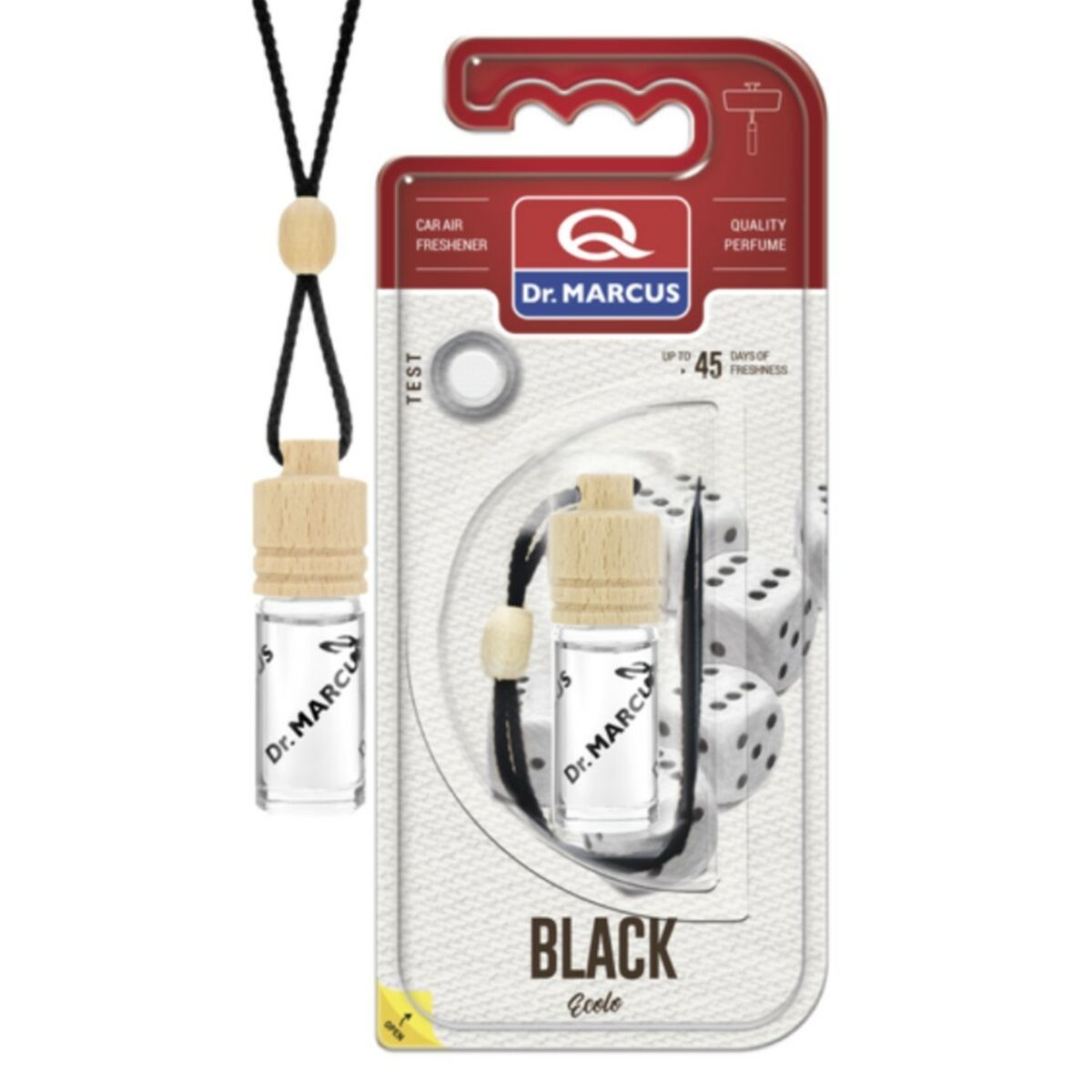 Ambientador para Coche Dr Marcus Ecolo black 4,5 ml Madera Cristal Fragancia Colgante 4 Piezas