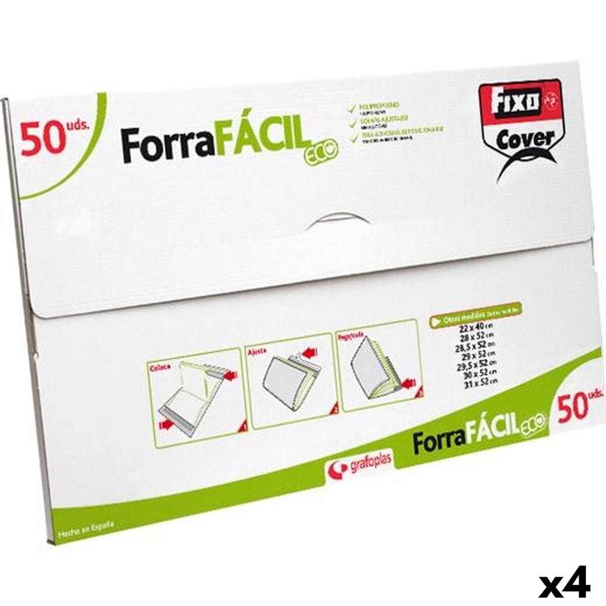 Forro Adhesivo para Libros Fixo FORRAFÁCIL ECO Transparente 29,5 x 52 cm (4 Unidades)