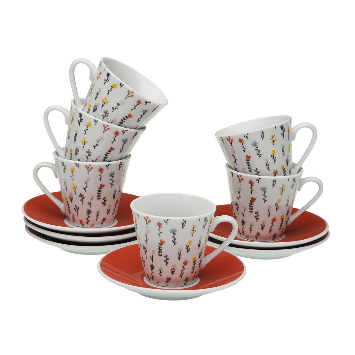 Juego de 6 Tazas con Plato Versa Blume Porcelana