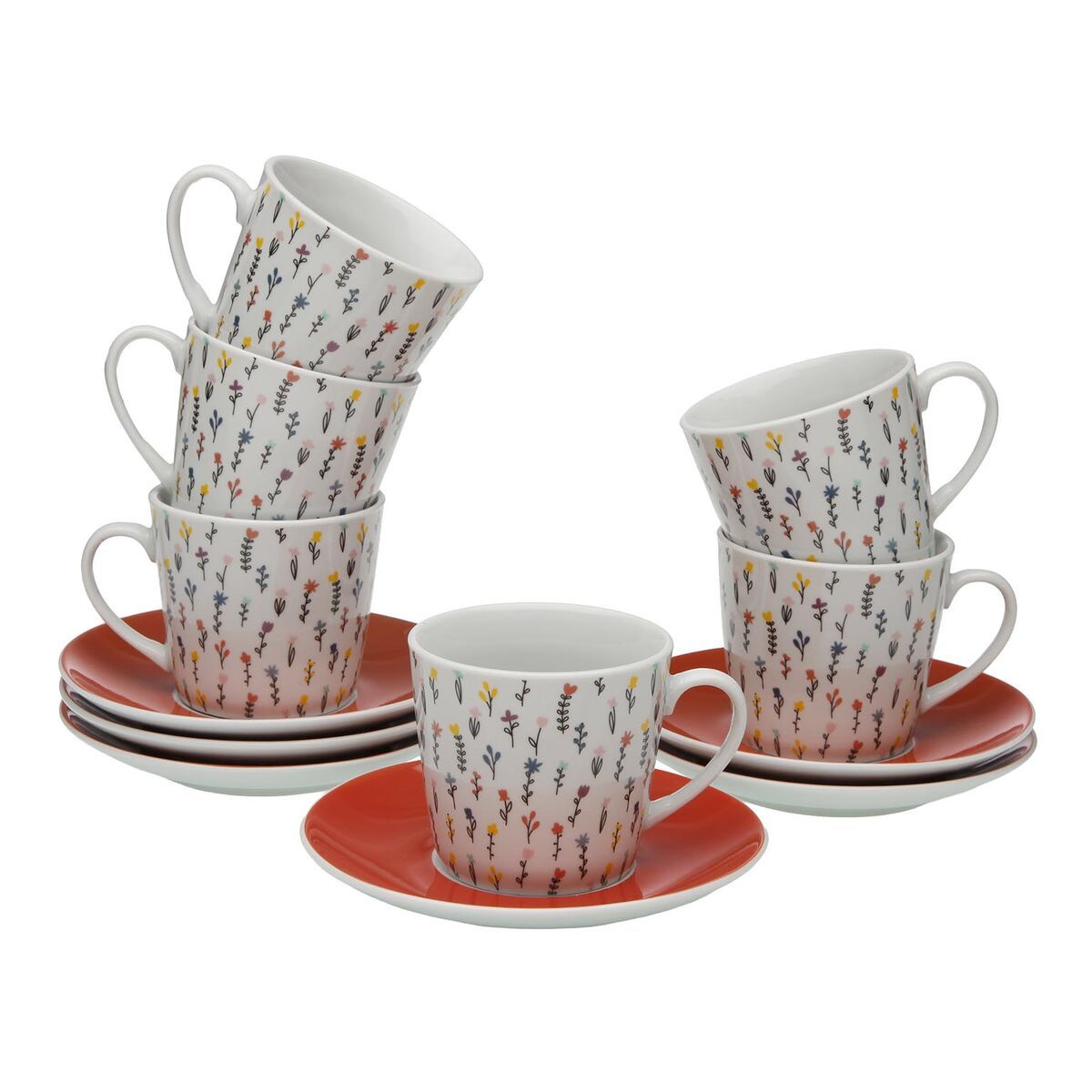Juego de 6 Tazas con Plato Versa Blume Porcelana