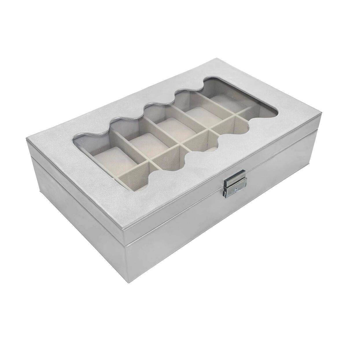 Caja para Relojes Versa Blanco Poliuretano Papel Espejo Madera MDF 20 x 8,5 x 32,5 cm