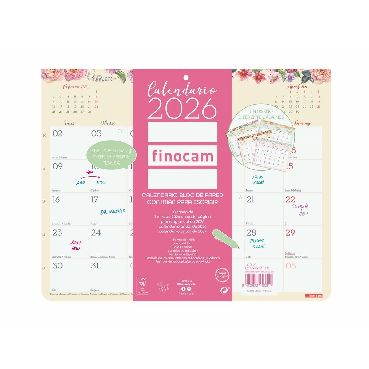 Calendario de pared Finocam Multicolor Papel 25 x 20 cm