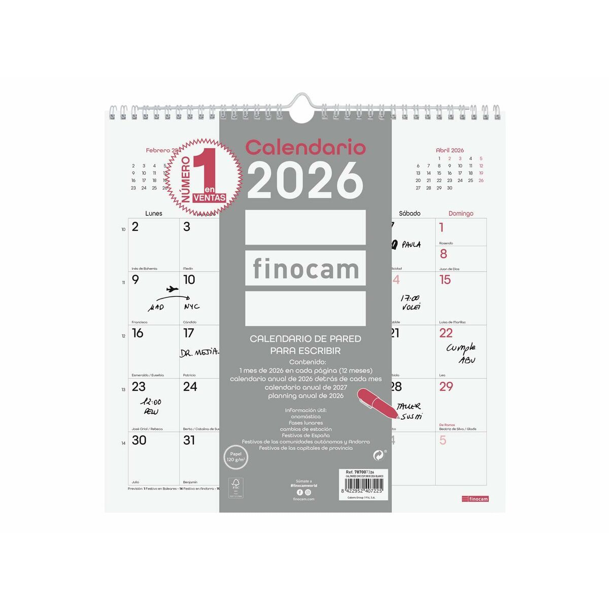 Calendario de pared Finocam Multicolor Papel 30 x 30 cm