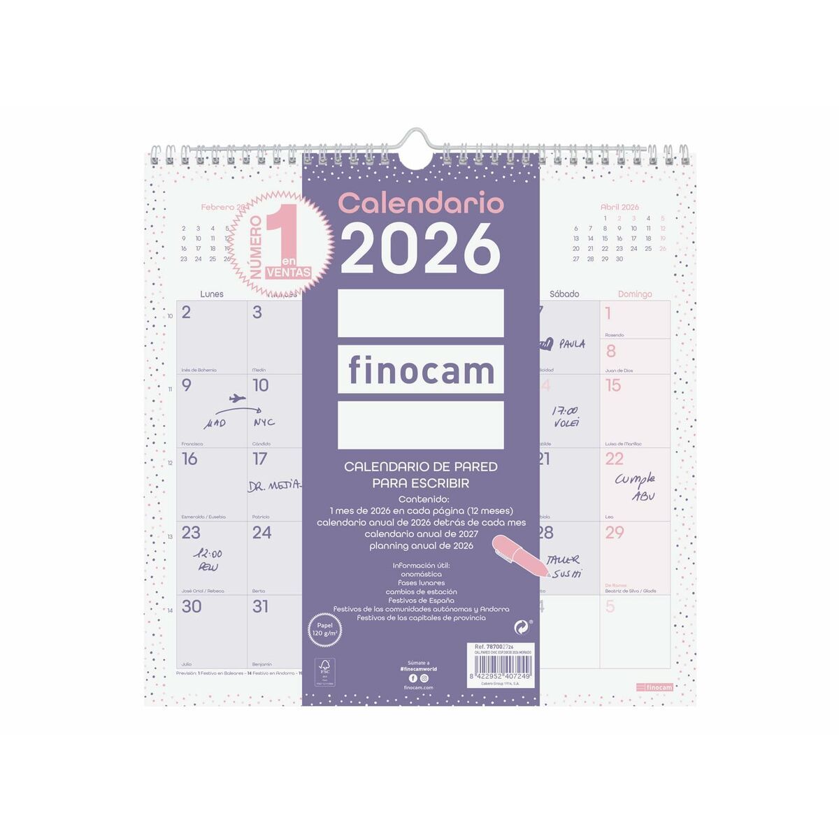 Calendario de pared Finocam Multicolor Papel 30 x 30 cm