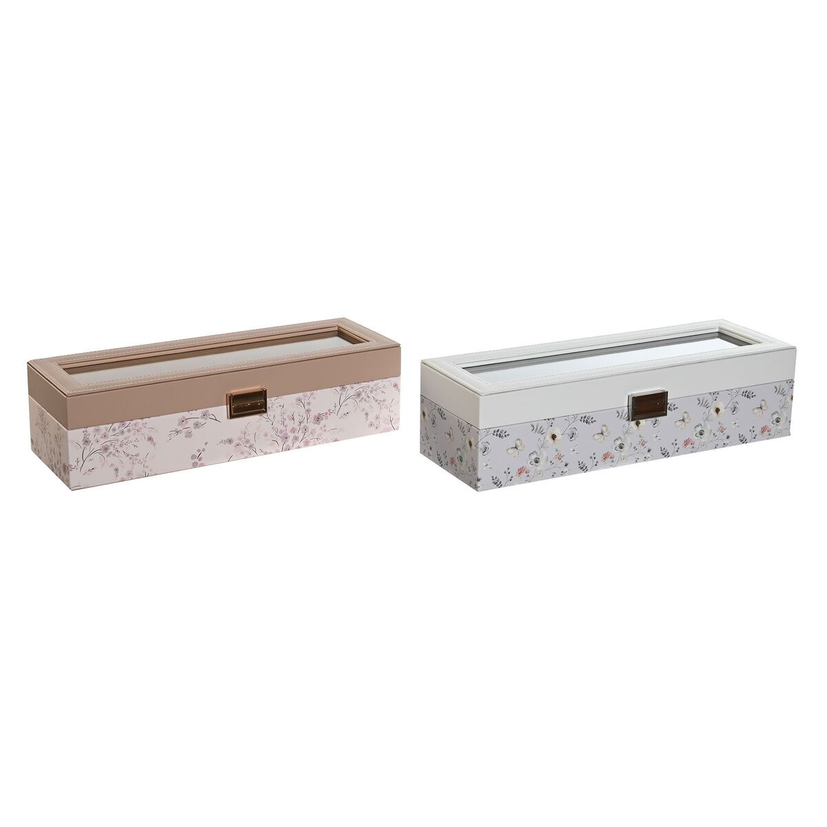 Caja para Relojes DKD Home Decor Azul Rosa claro Cristal 33 x 11 x 9 cm (2 Unidades)