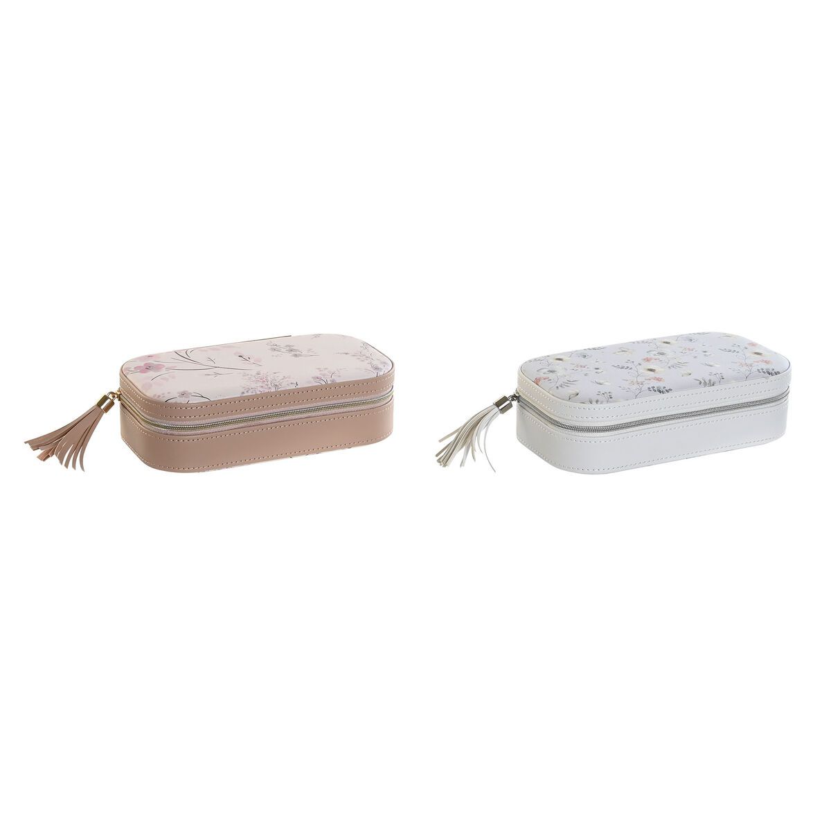 Caja-Joyero DKD Home Decor Azul Gris Camel Rosa claro Poliuretano Espejo 18,5 x 10 x 5 cm (2 Unidades)