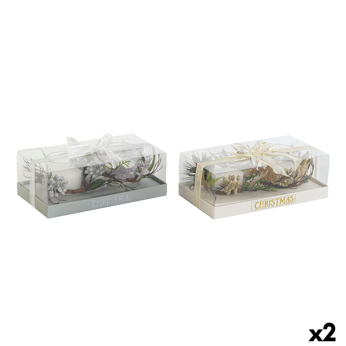 Set de Velas DKD Home Decor Dorado Plateado Navidad 10 x 10 x 7 cm (2 Unidades)