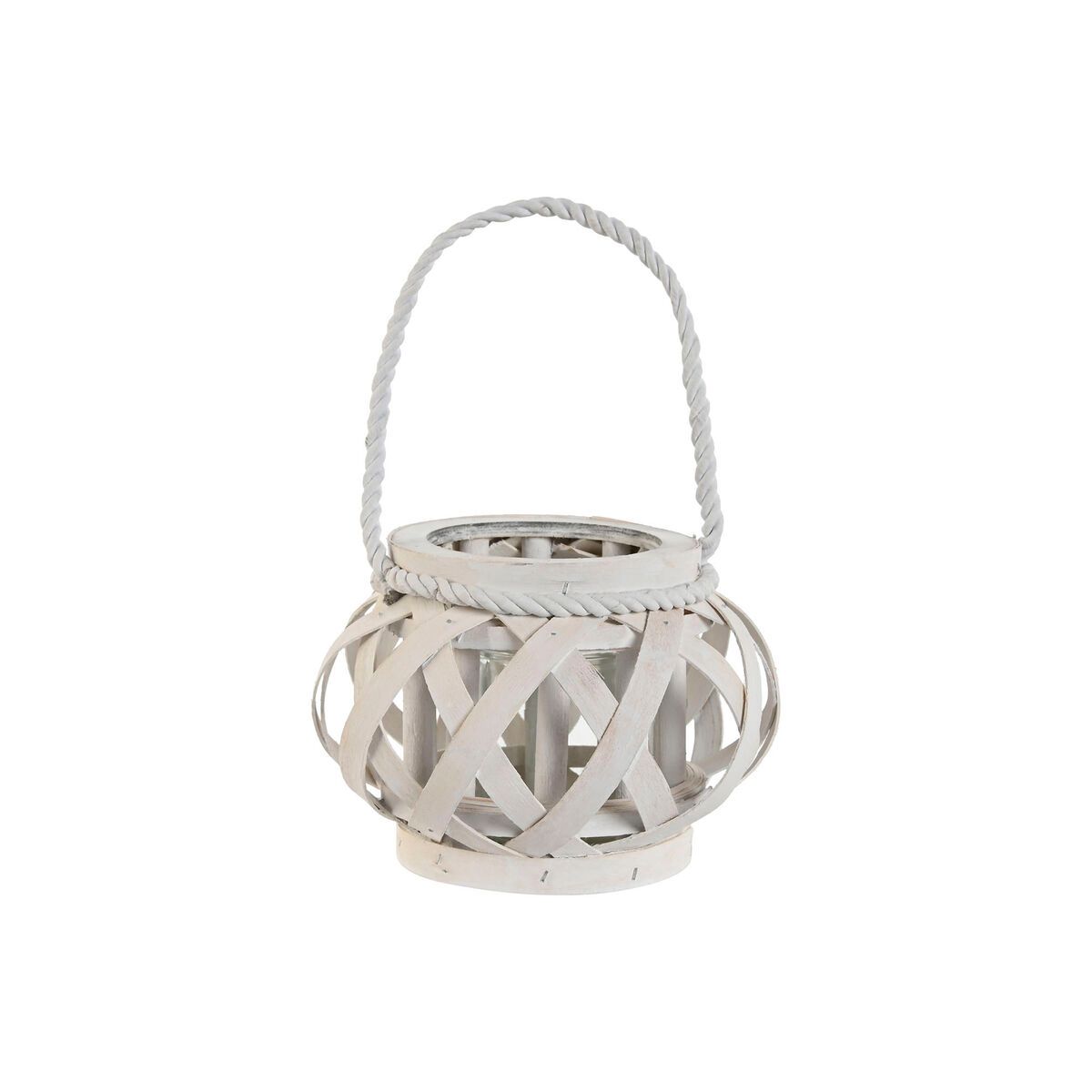 Portavelas Home ESPRIT Blanco Madera Cristal 18 x 18 x 13 cm