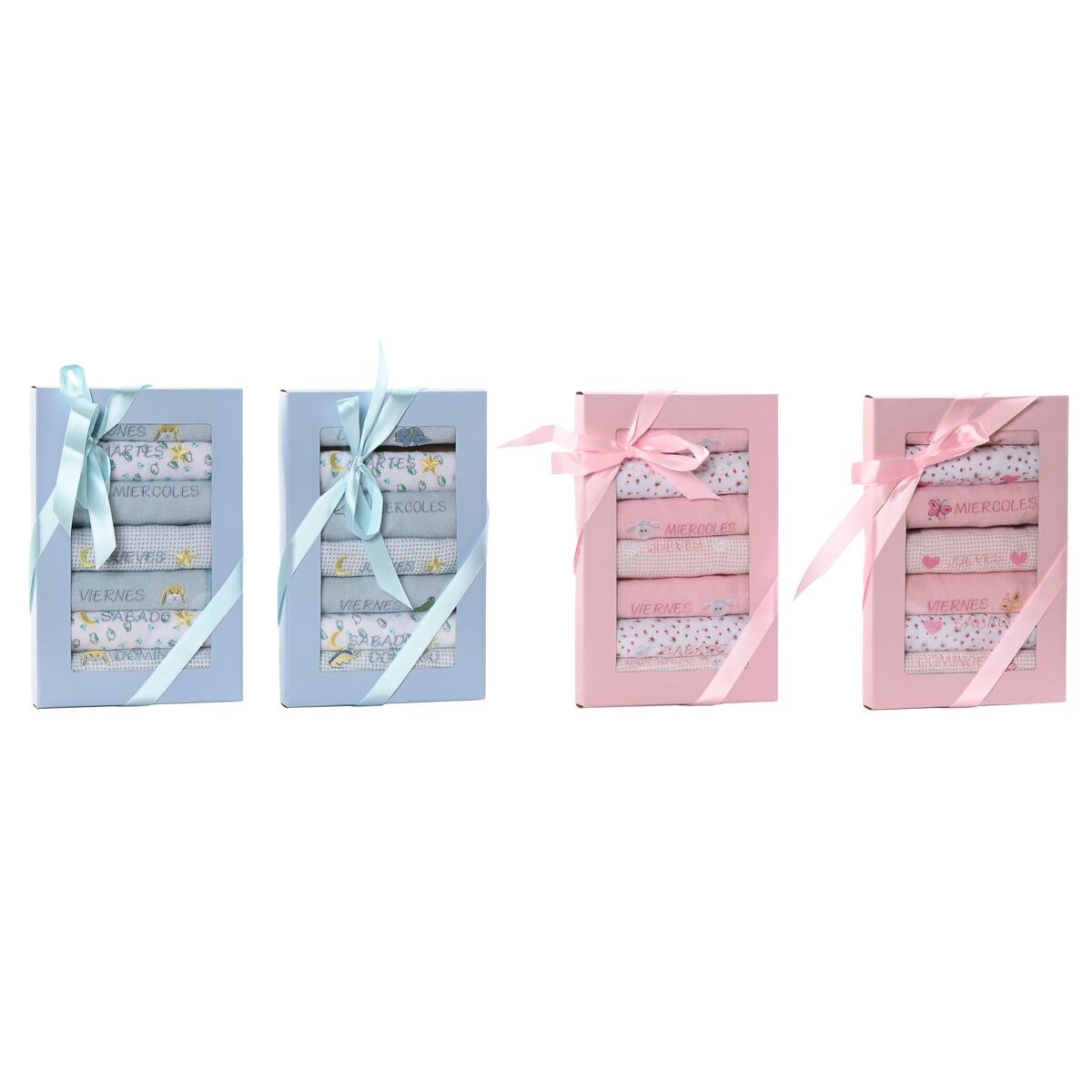 Set de Baberos Home ESPRIT Azul Rosa Algodón 19 x 29 x 3 cm (4 Unidades)