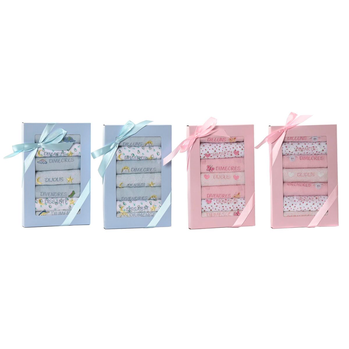 Set de Baberos Home ESPRIT Rosa Azul cielo Algodón 19 x 29 x 3 cm (4 Unidades)