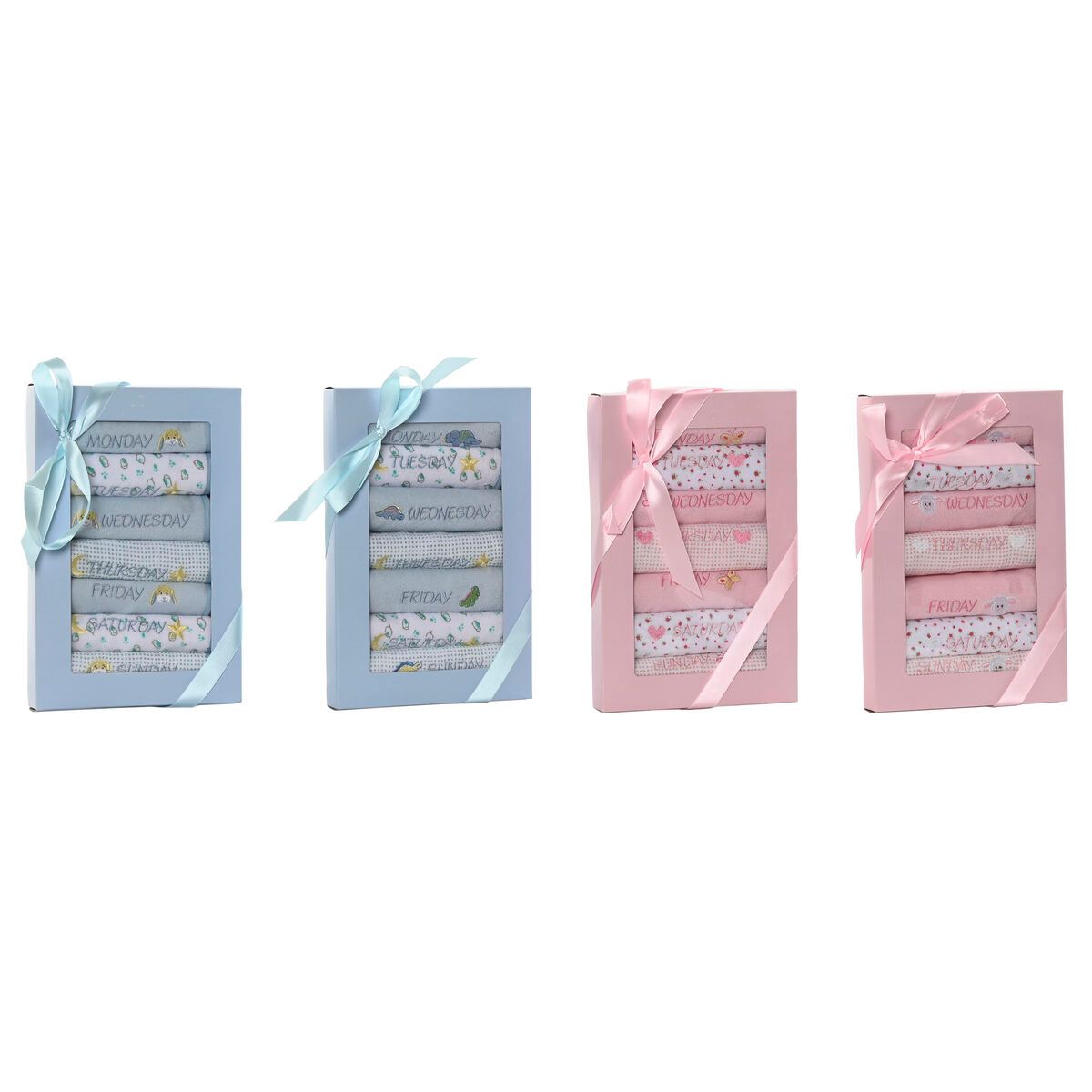 Set de Baberos Home ESPRIT Azul Rosa Algodón 19 x 29 x 3 cm (4 Unidades)