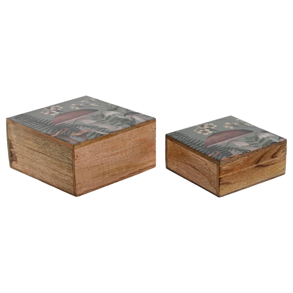 Caja-Joyero Home ESPRIT Azul Natural Madera de mango 18 x 18 x 9 cm (2 Piezas)