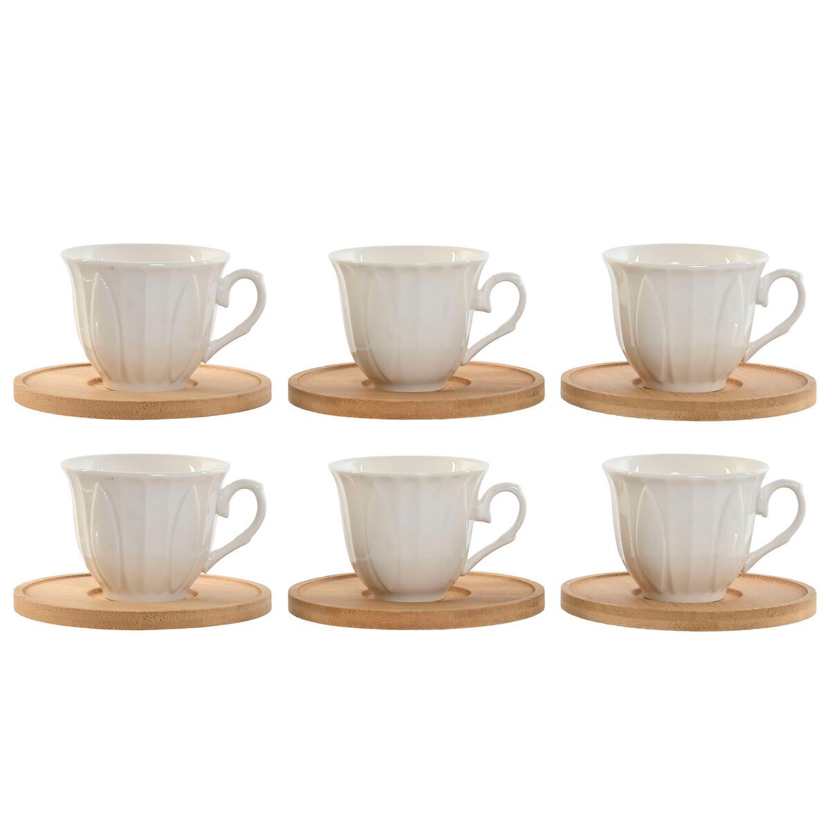 Juego de Tazas de Café Home ESPRIT Blanco Bambú Porcelana 90 ml