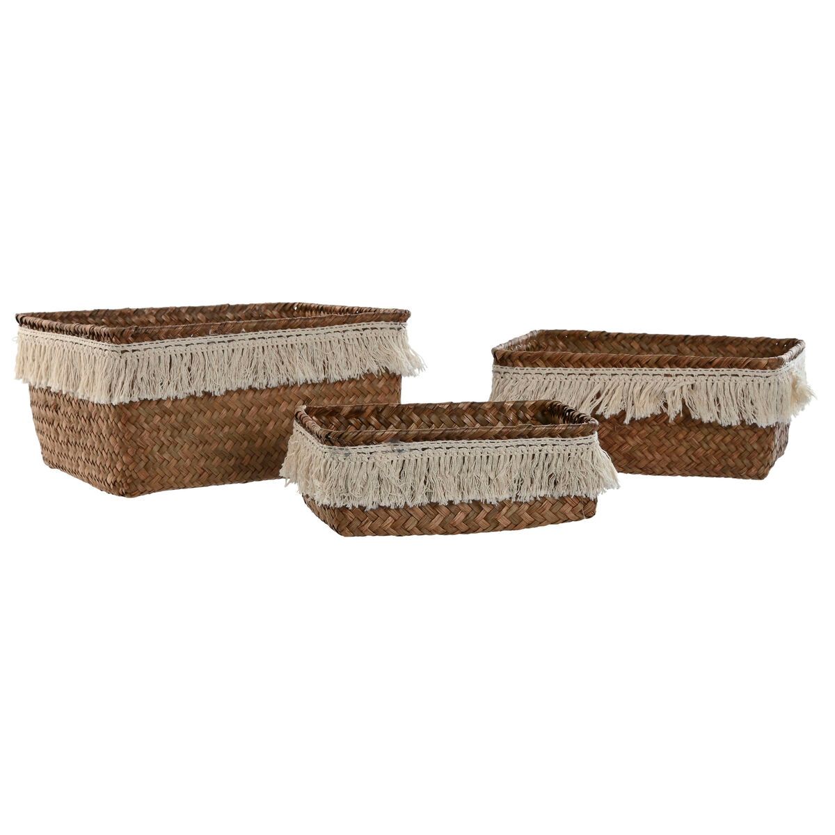 Juego de Cestas Home ESPRIT Fibra natural Boho Desgastado 23 x 17 x 10 cm