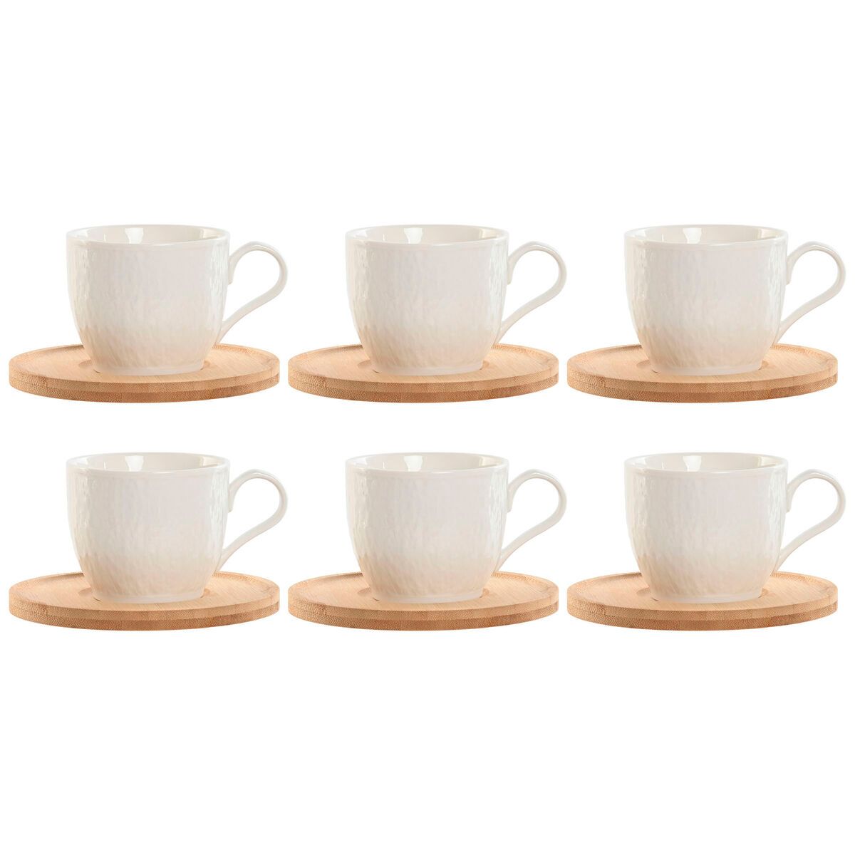 Juego de 6 Tazas con Plato Home ESPRIT Blanco Natural Bambú Porcelana 220 ml