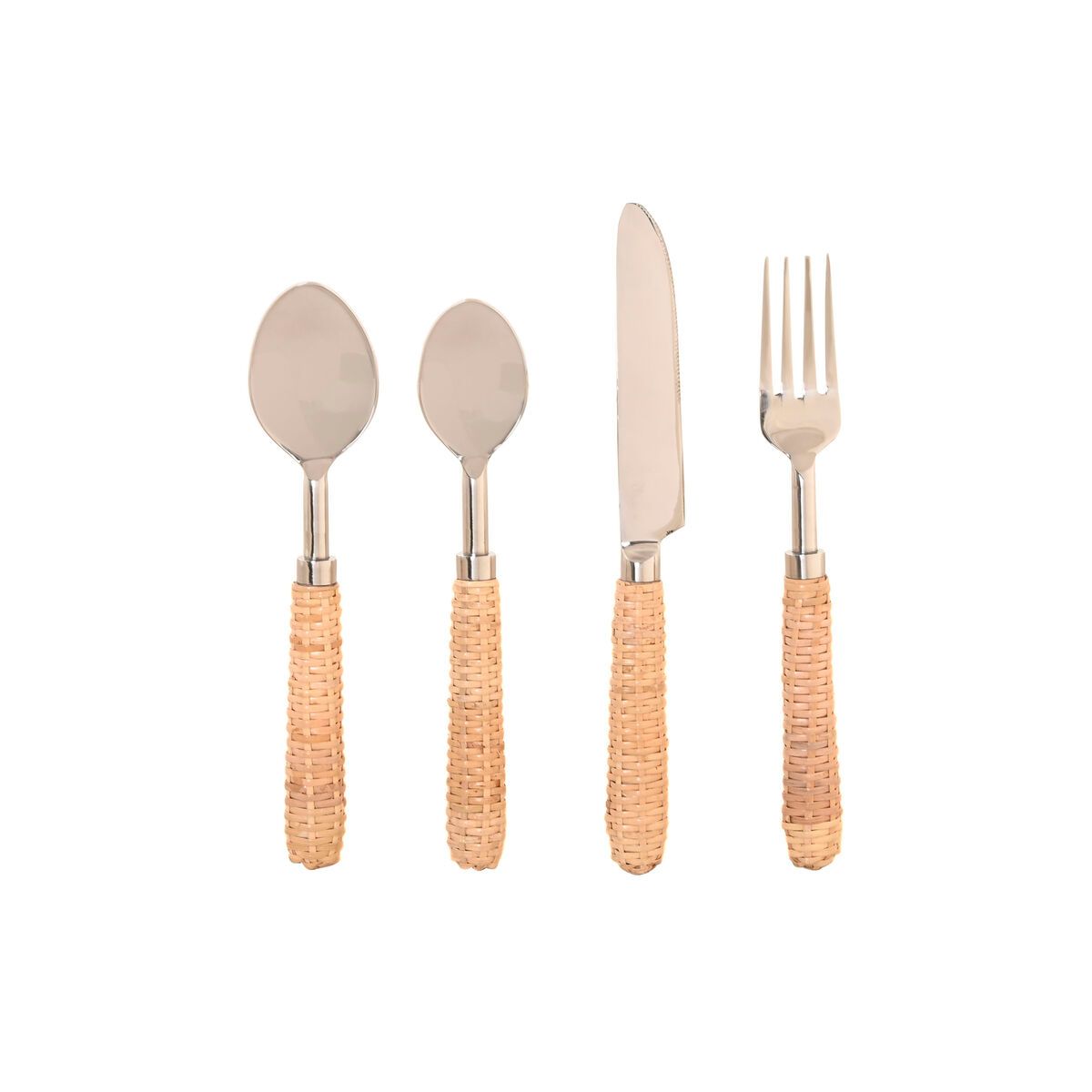 Cubertería Home ESPRIT Plateado Natural Acero Inoxidable Ratán 4,5 X 2 X 21 CM 16 Piezas
