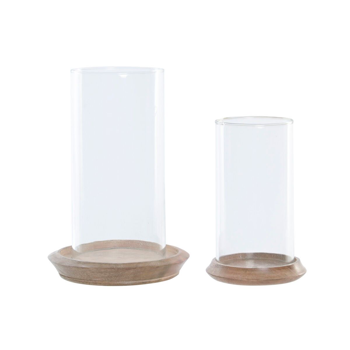 Portavelas Home ESPRIT Marrón Natural Cristal Madera de mango 19 x 19 x 26 cm (2 Unidades)