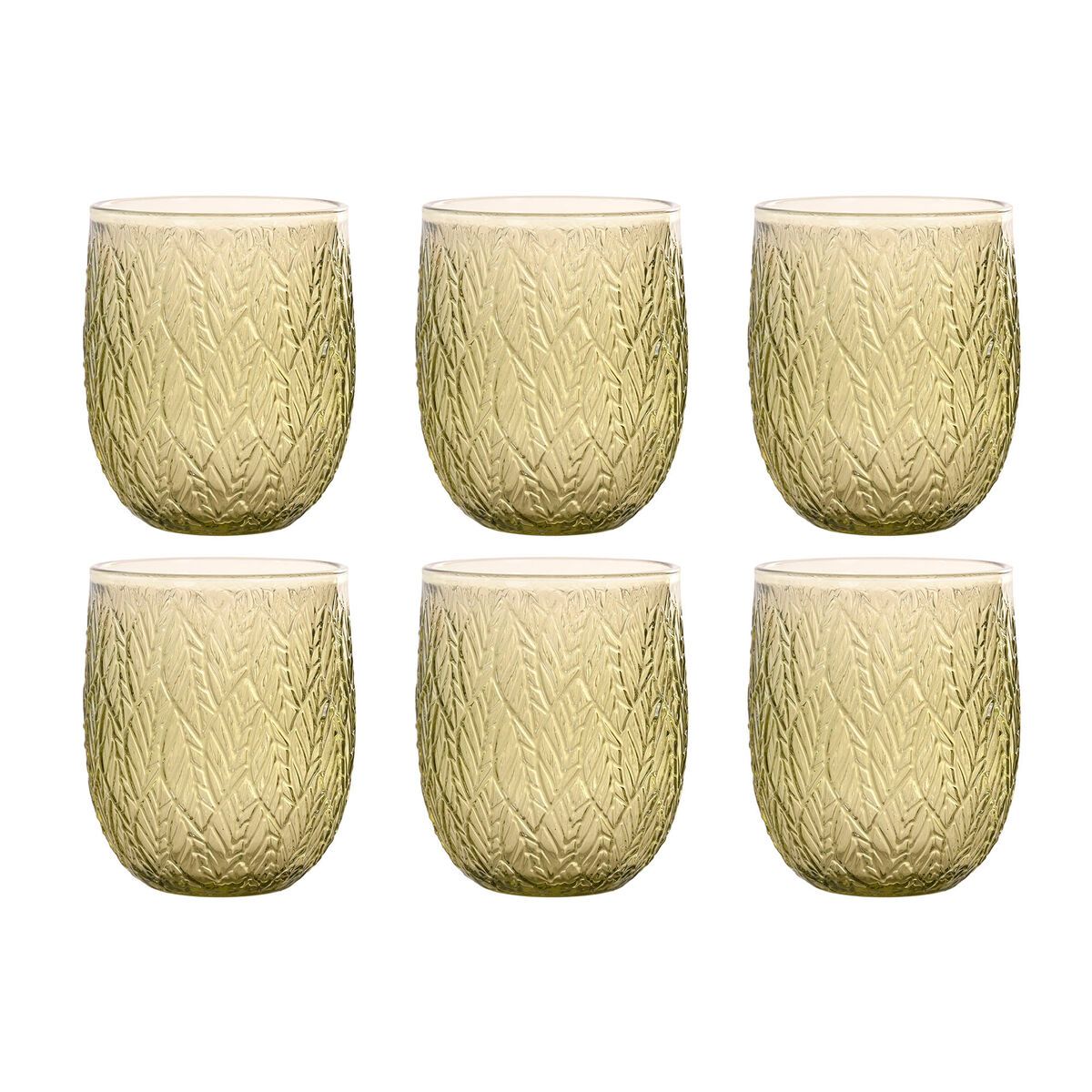 Set de Vasos Home ESPRIT Verde Cristal Con relieve 360 ml (6 Unidades)