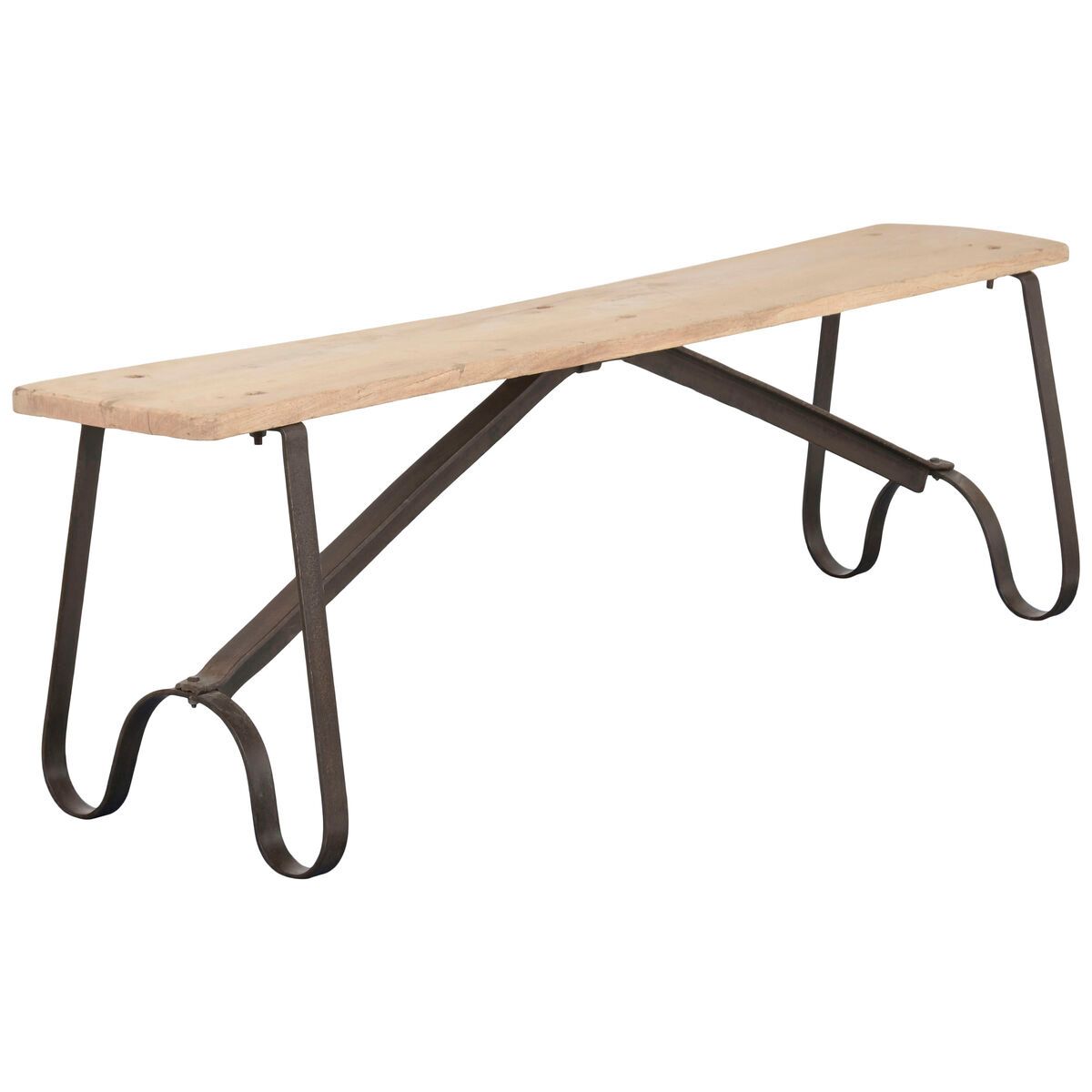 Banco Home ESPRIT Negro Natural Hierro madera de teca 152 X 41 X 46 CM