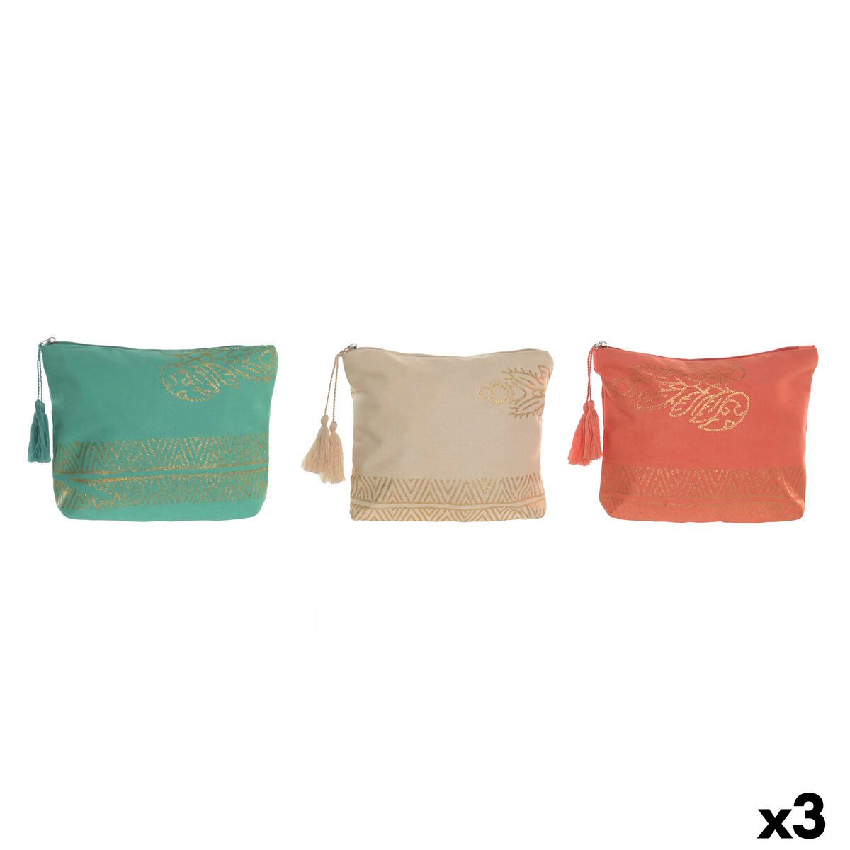 Neceser de Viaje Home ESPRIT Verde Beige Dorado Coral Mediterráneo 20 x 5 x 25 cm (3 Unidades)