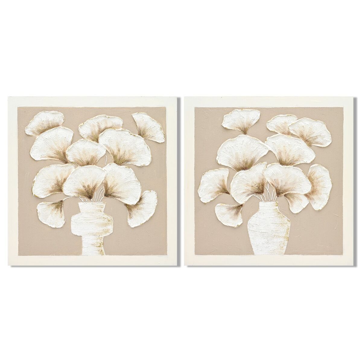 Lienzo Home ESPRIT Blanco Beige Jarrón Shabby Chic 100 x 3 x 100 cm (2 Unidades)