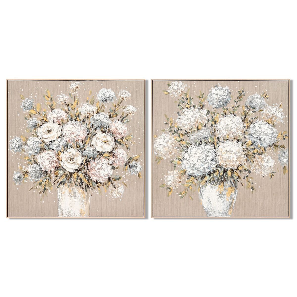 Lienzo Home ESPRIT Beige Jarrón Shabby Chic 102 x 4,5 x 102 cm (2 Unidades)