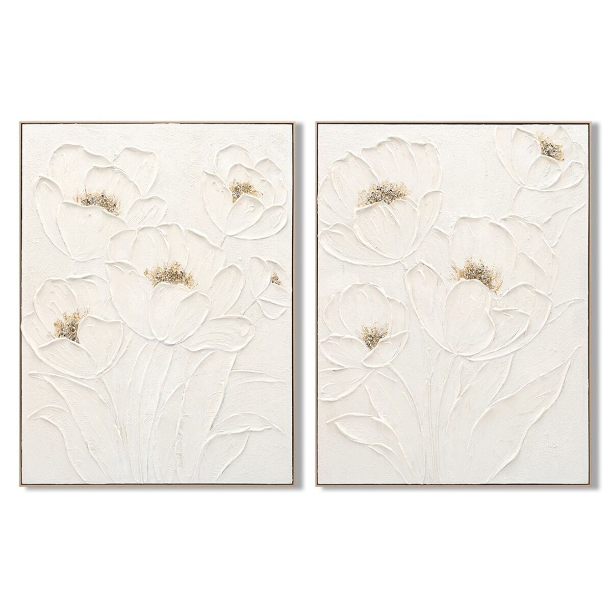 Lienzo Home ESPRIT Blanco Flores Shabby Chic 92 x 4,5 x 122 cm (2 Unidades)