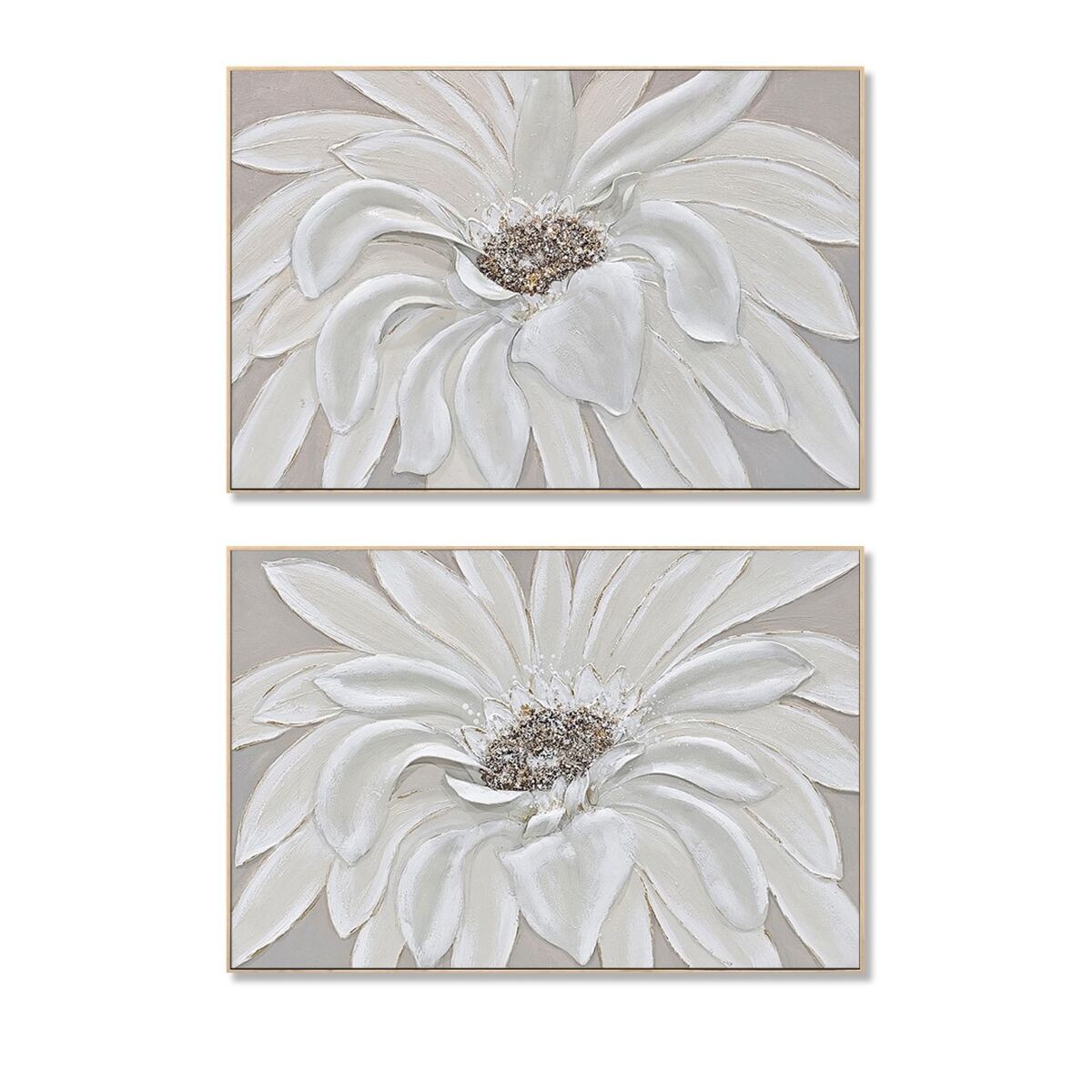 Lienzo Home ESPRIT Blanco Beige Flor Shabby Chic (2 Unidades)