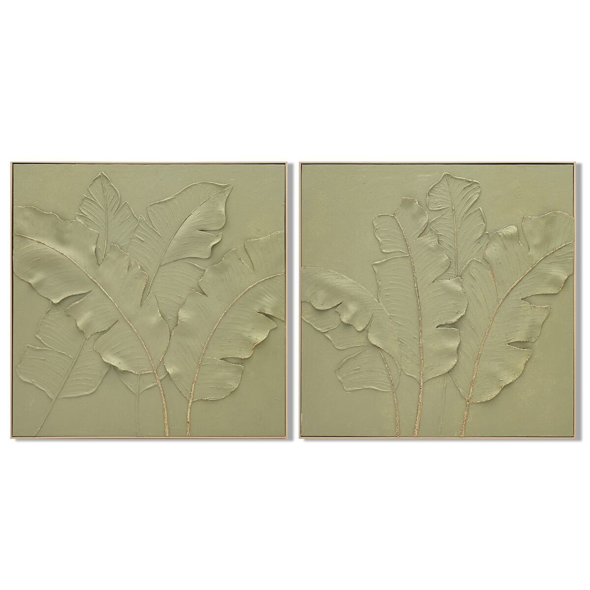 Lienzo Home ESPRIT Verde Palmeras Tropical 82 x 4,5 x 82 cm (2 Unidades)